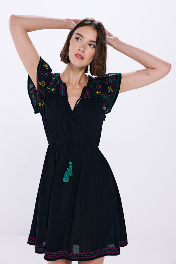 Springfield Vestido corto bordados bambula negro