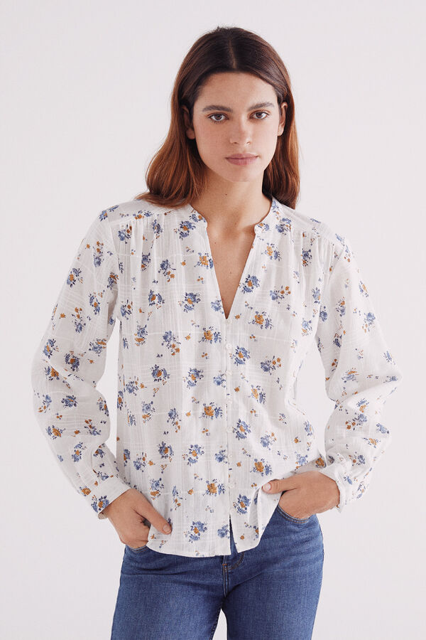 Springfield Blusa r&uacute;stica algod&oacute;n flores amarillo