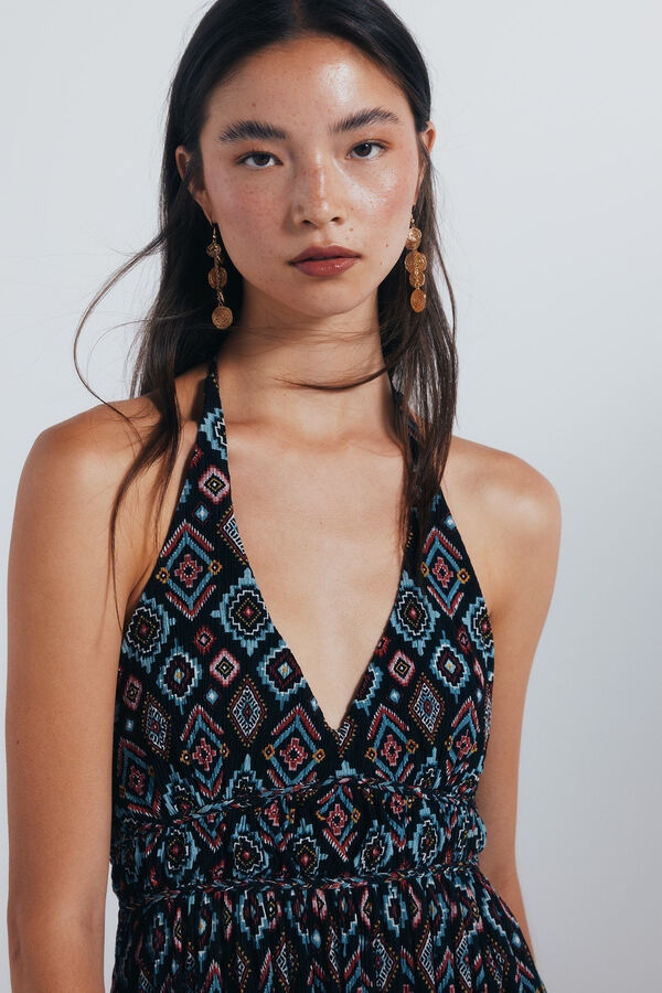 Springfield Vestido midi escote halter estampado geométrico negro