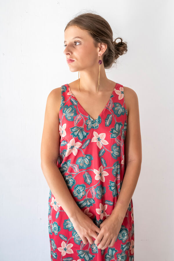 Cul Sac Vestido comprido gola em bico estampado