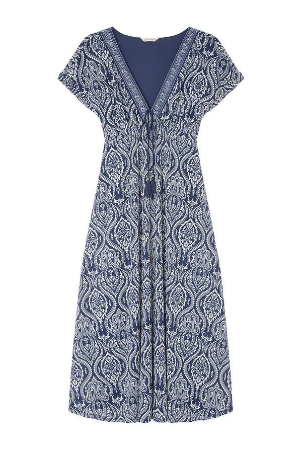 Springfield Vestido Midi Escote Cenefa Estampado azul