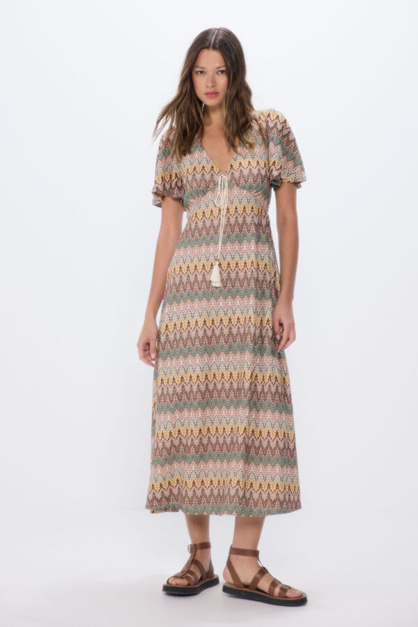 Springfield Vestido midi estructura zig zag kaki
