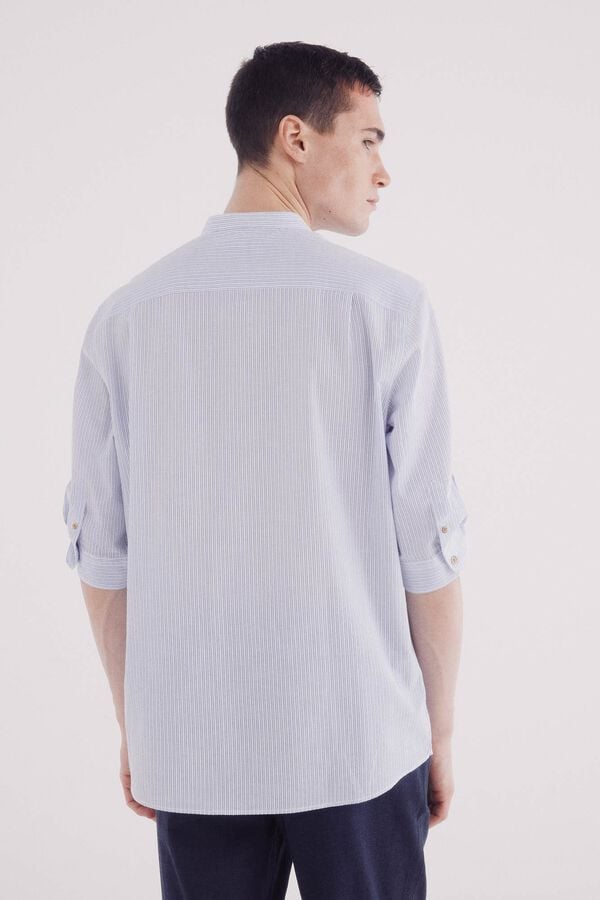 Springfield Camisa mao 3/4 seersucker rayas azul