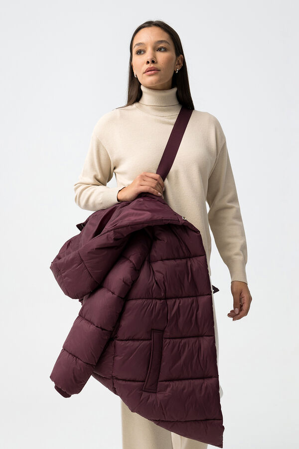 Tiffosi Abrigo Largo de Nailon Acolchado burdeos