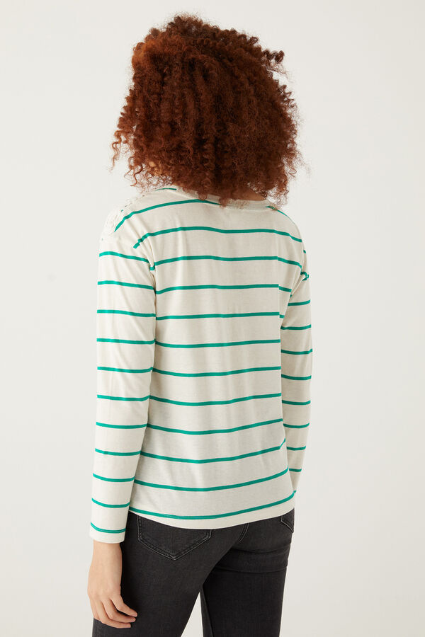 Springfield Camiseta rayas hombros crochet verde