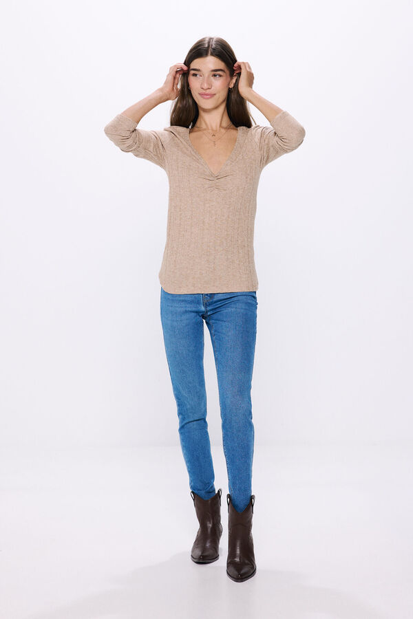 Springfield Camiseta escote pico frunces nude