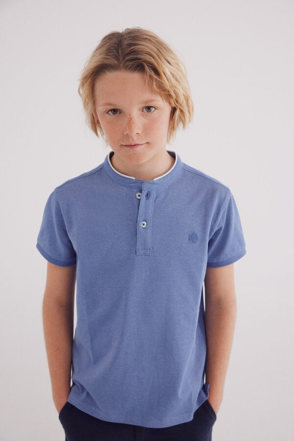 Springfield Kids P&oacute;lo Oxford com gola mao para menino azul