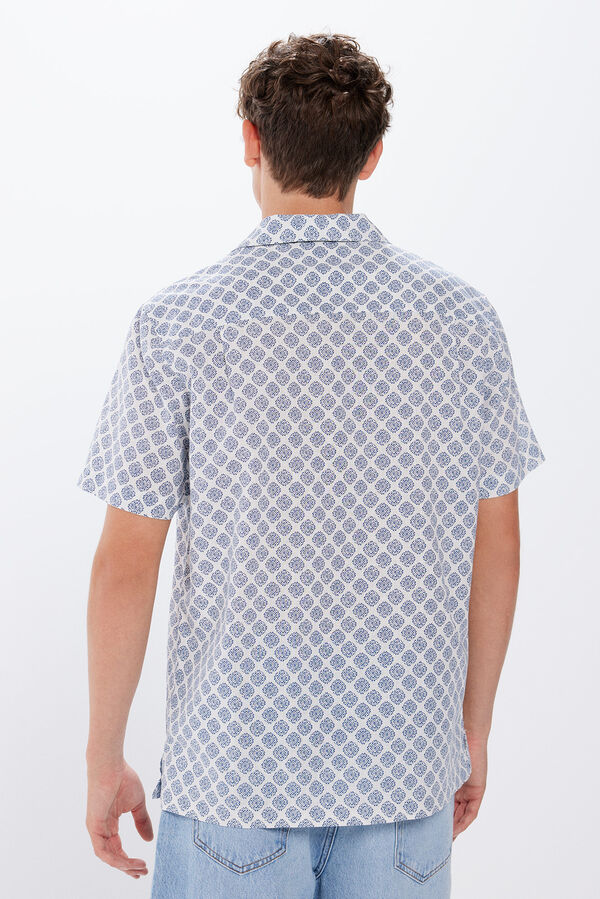 Springfield Camisa manga curto linho estampada branco