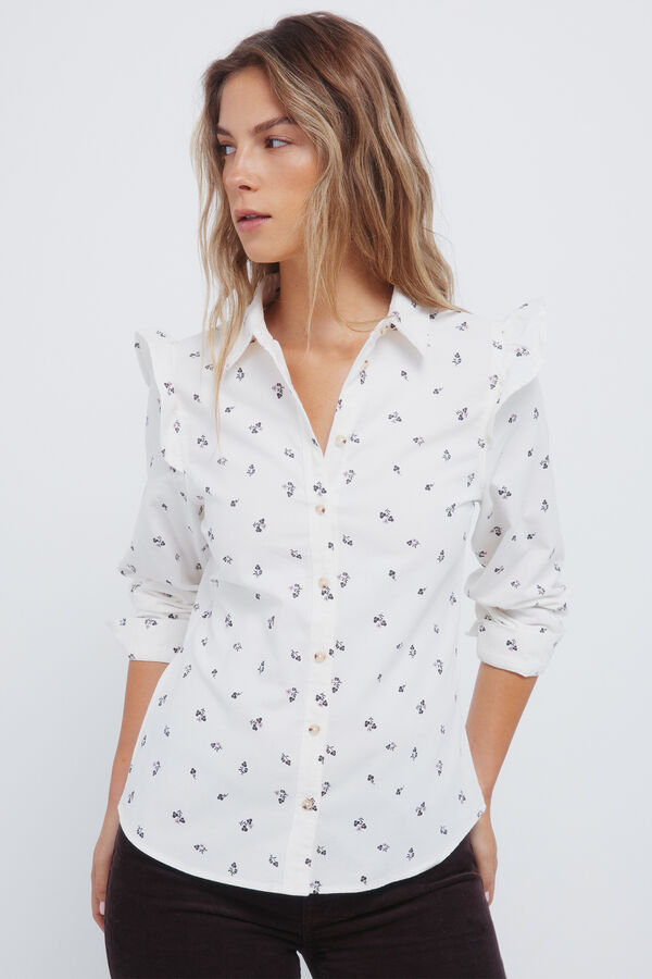 Springfield Camisa pana volantes hombro marr&oacute;n