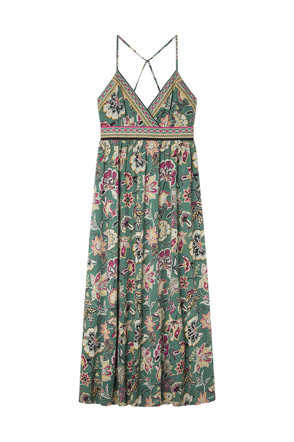 Springfield Vestido midi escote cenefas estampado kaki