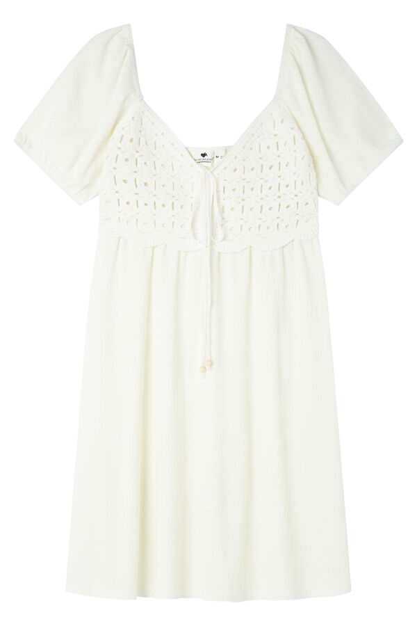 La Vecina Rubia Vestido corto "IBIZA" detalle crochet - La Vecina Rubia blanco