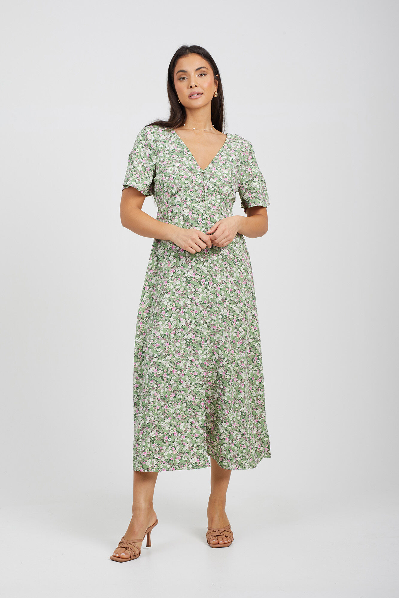 vestido verde flores springfield