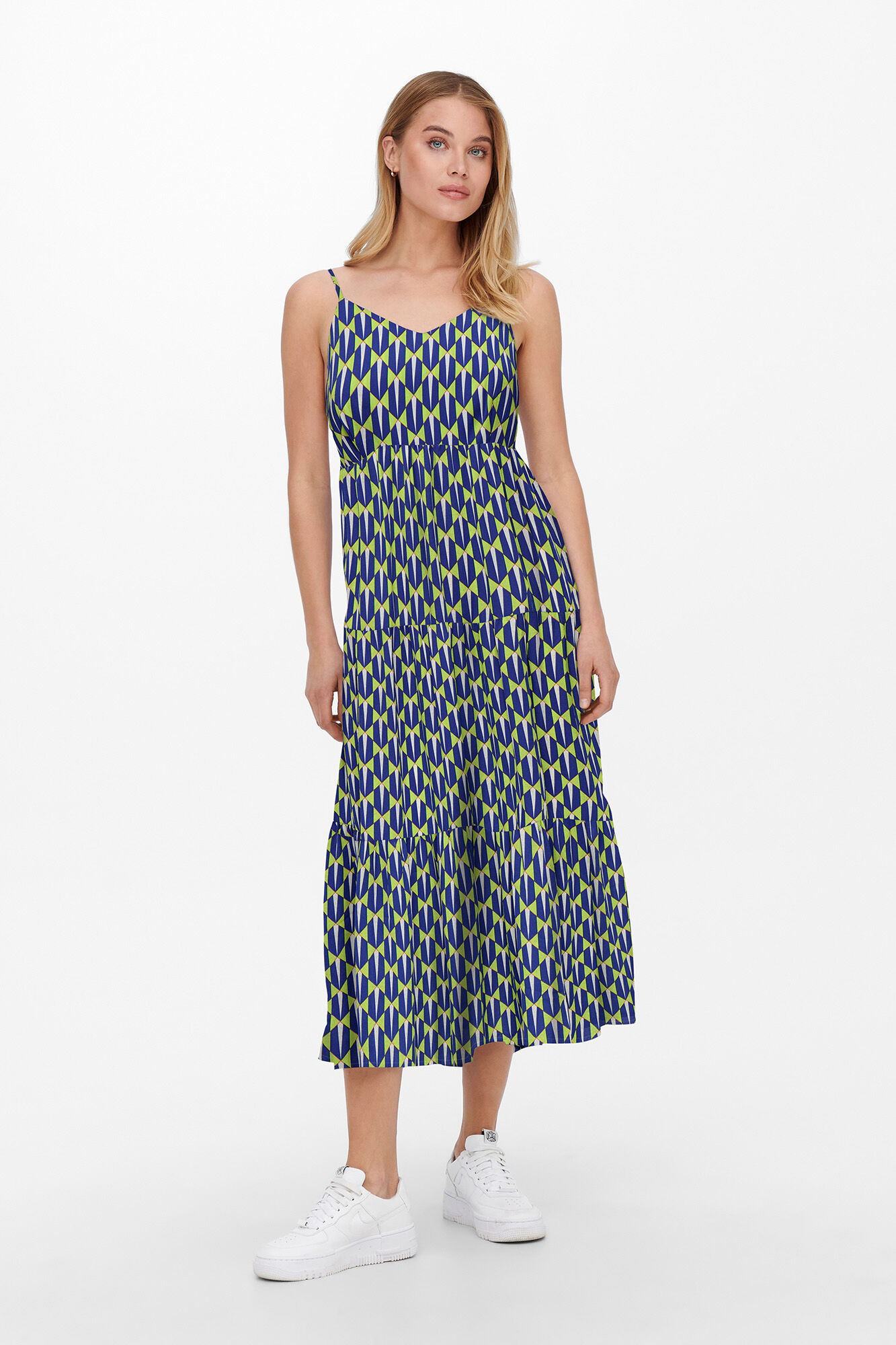 Only Vestido longo estampado com al&ccedil;as ajust&aacute;veis