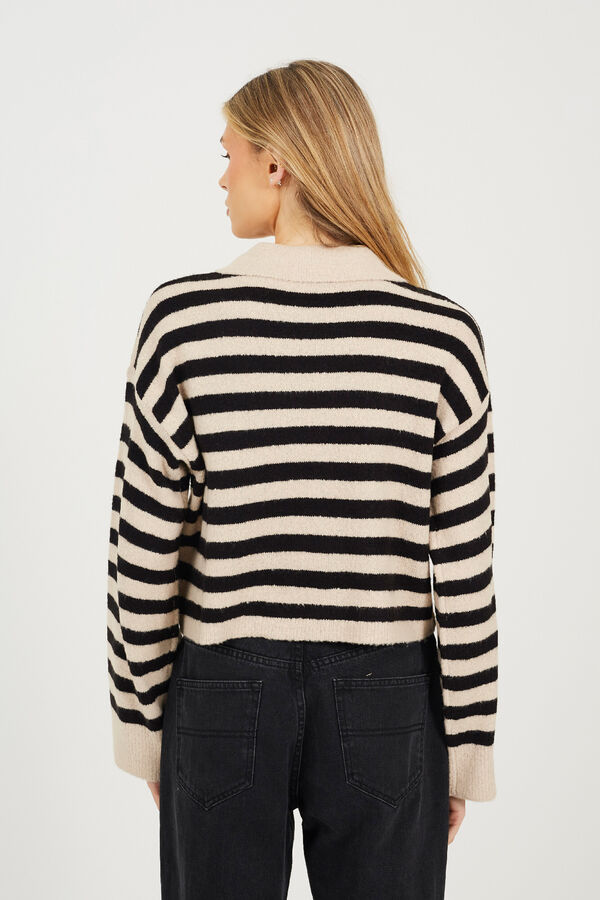 Brave Soul Jersey a rayas con cuello polo beige