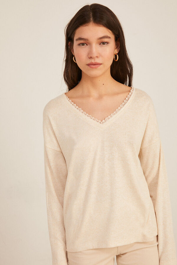 Springfield Camiseta Punto Cortado Lace nude