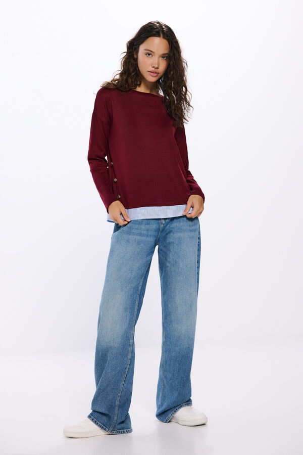 Springfield Camiseta combinada botones laterales burdeos