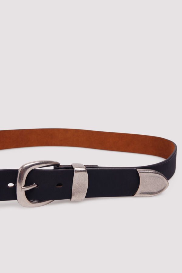 Springfield Cintur&oacute;n efecto piel puntera met&aacute;lica negro