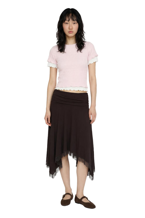 Koton T-shirt crop de manga curta rosa