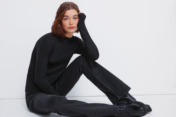 Springfield Camiseta cuello perkins tacto suave negro
