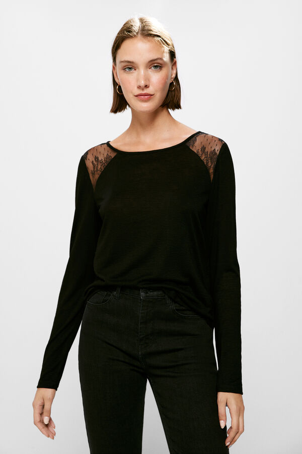 Springfield Camiseta Hombros Transparecias negro