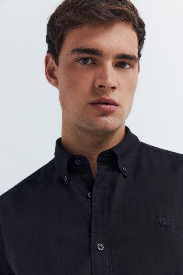 Springfield Camisa linho manga curta preto