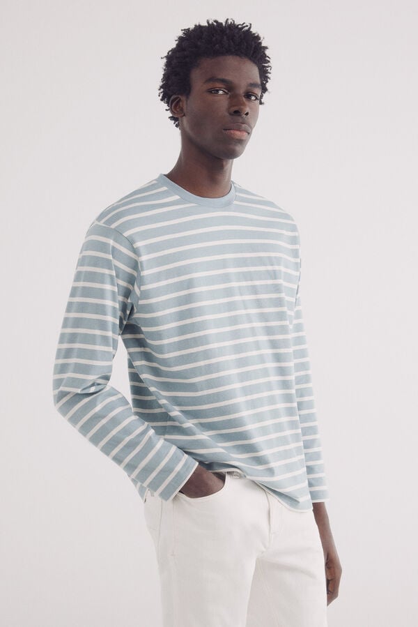 Springfield Camiseta manga manga comprida com listras tecidas azul