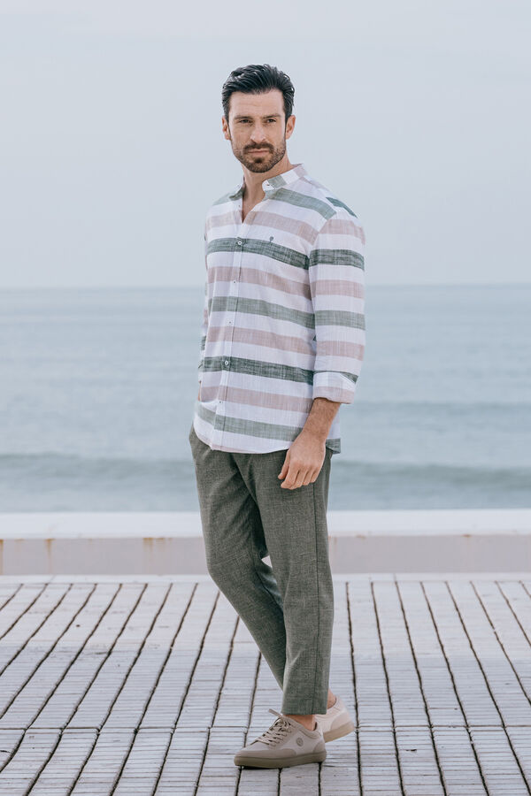 Celopman Camisa Rayas Horizontal Cuello Mao verde