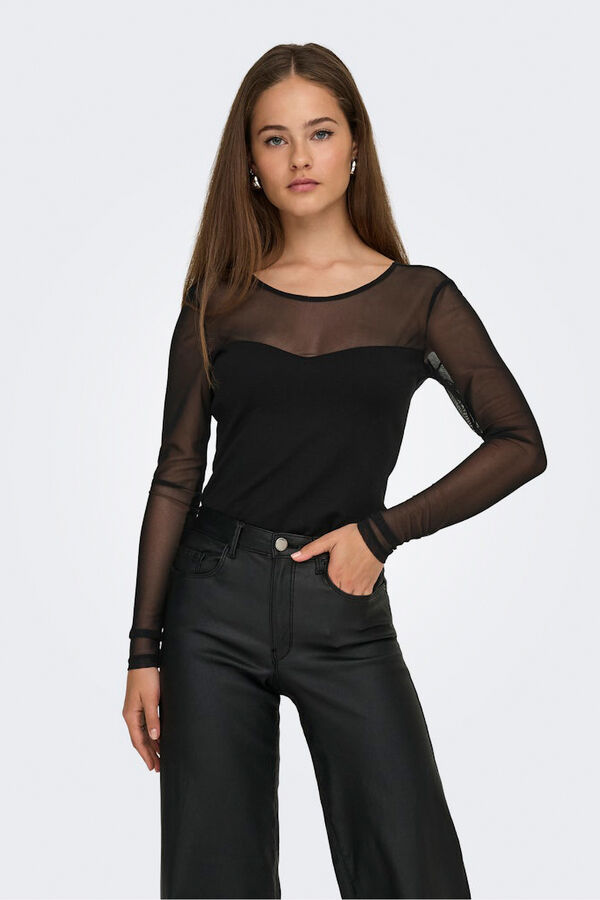 Only Top ajustado semitransparente negro
