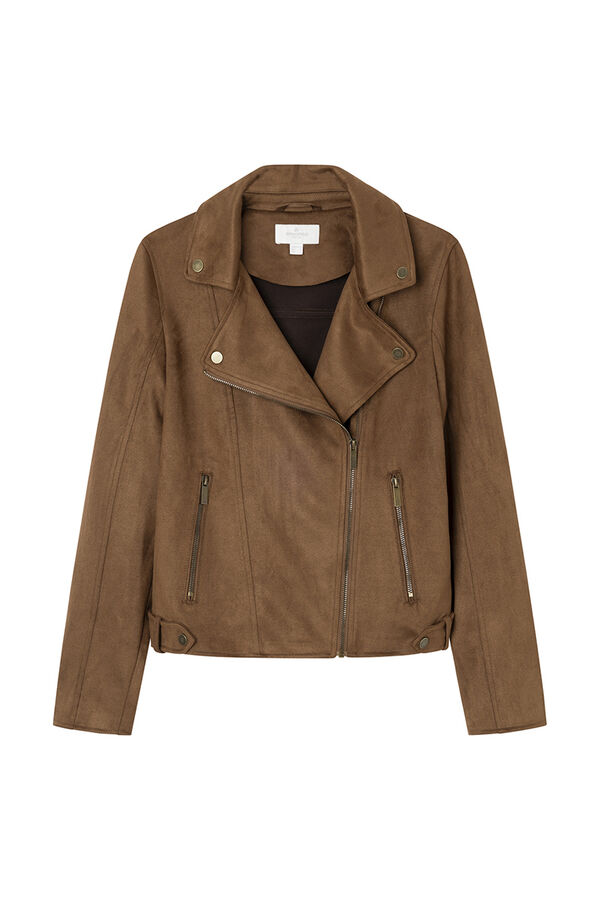 Springfield Cazadora motera antelina marr&oacute;n