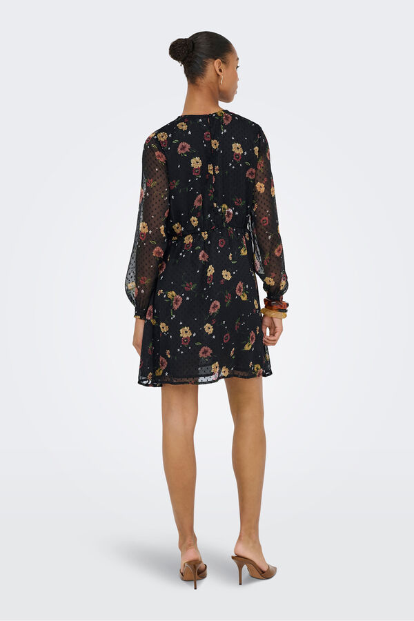 Only Vestido corto de gasa print floral negro