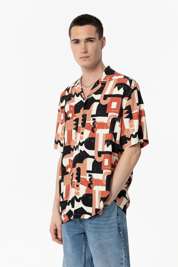 Tiffosi Camisa Relaxed Fit Estampada bege