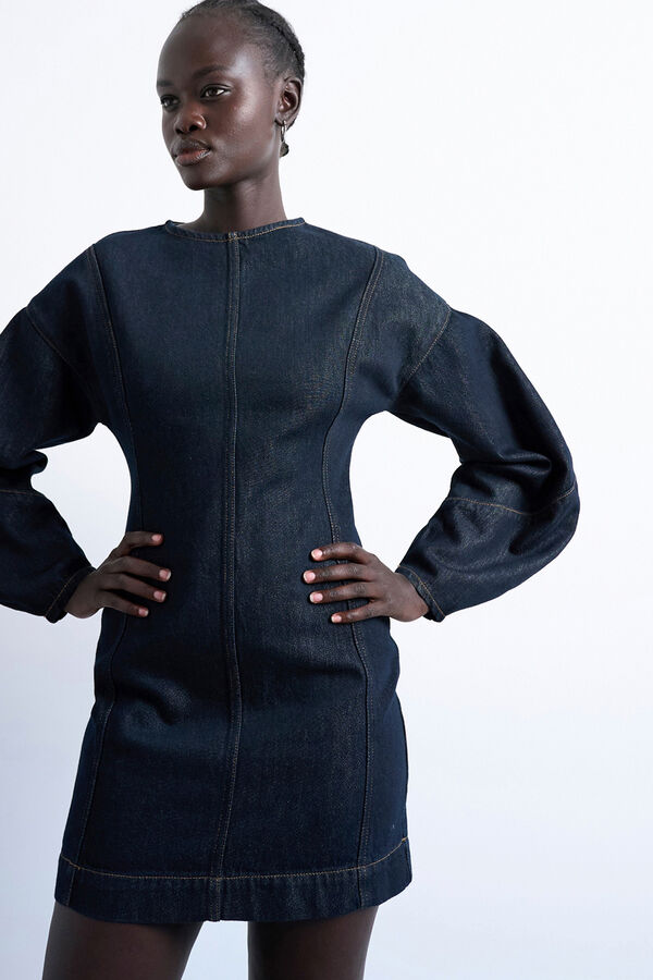 Topshop Vestido denim jeans em algod&atilde;o e liocel azul