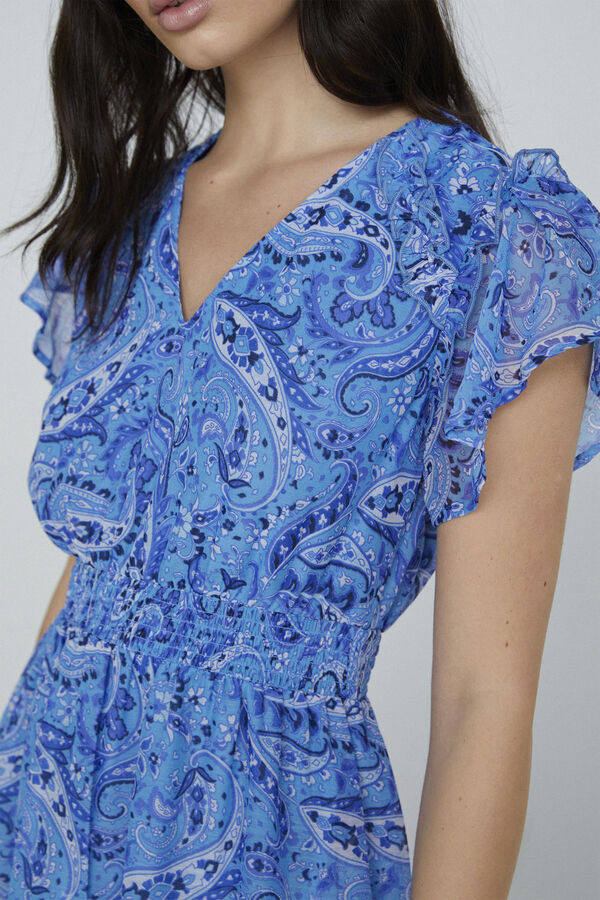 Only Vestido corto escote pico azul