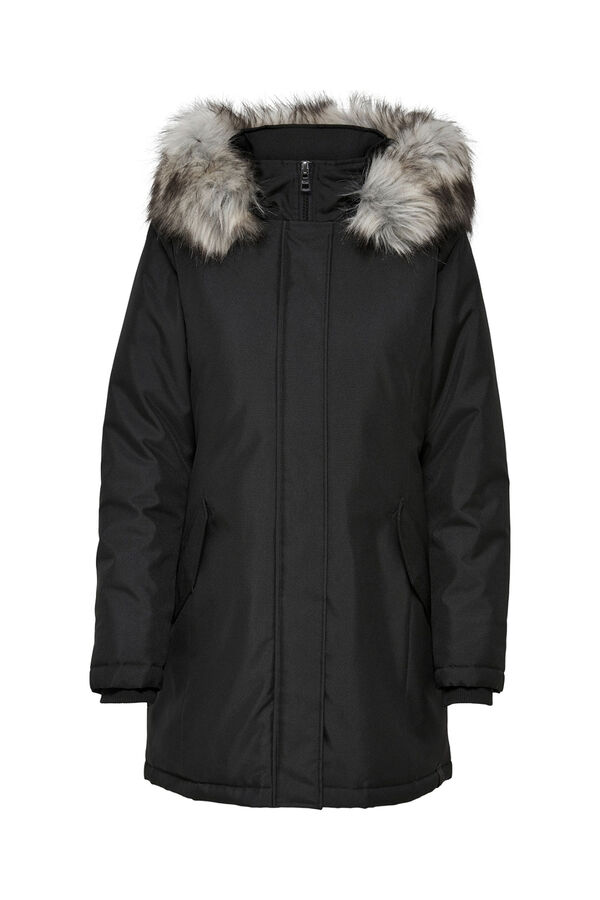 Only Parka com capuz e pele preto
