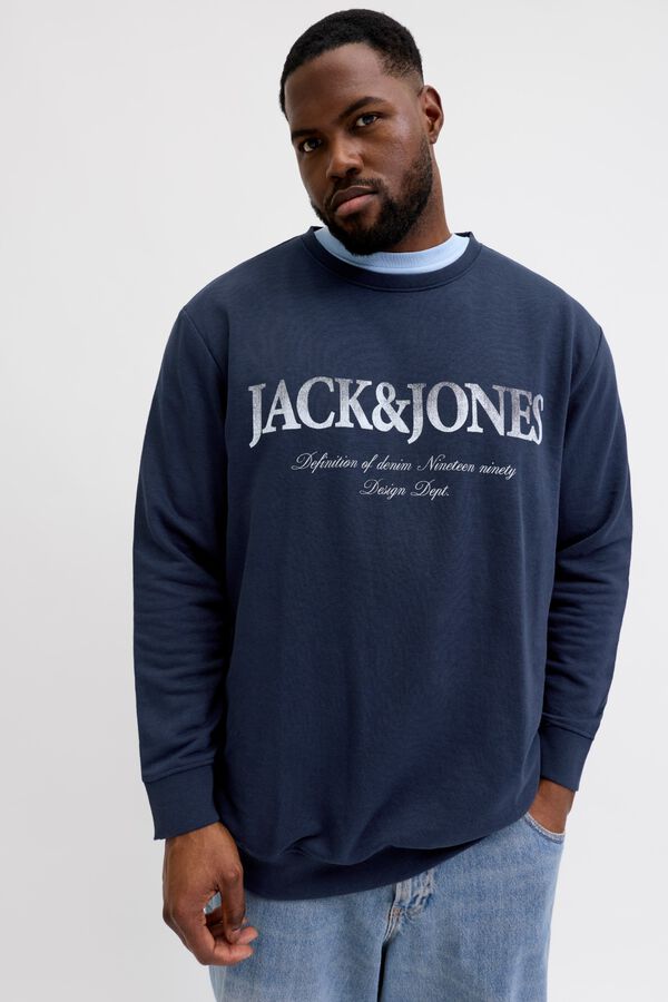 Jack & Jones PLUS Sweatshirt manga curta em algod&atilde;o azul