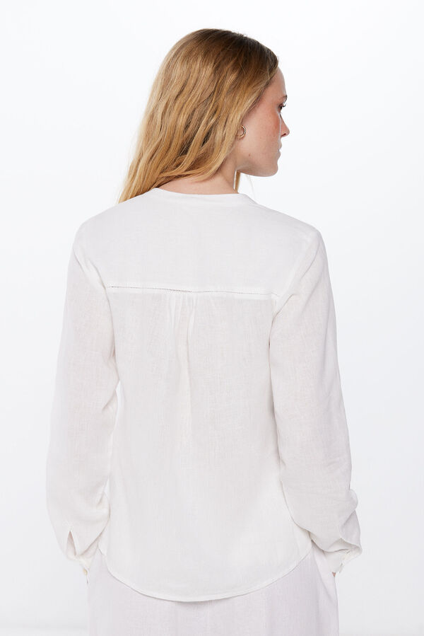 Springfield Blusa Fluida Lace Insertado con Lino beige
