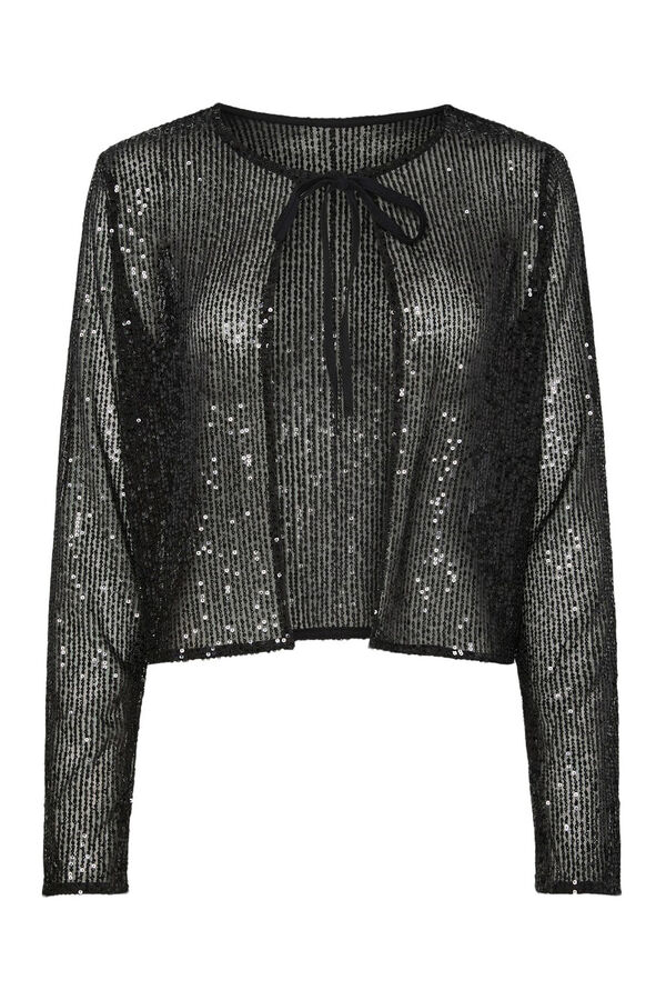 Pieces Cardigan com gravata de la&ccedil;ada  preto