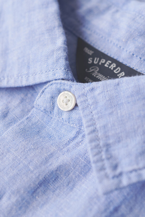 Superdry Camisa de manga larga de lino informal azul