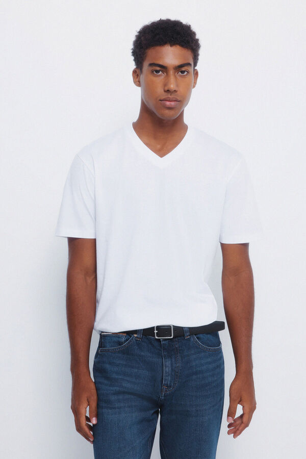 Springfield Camiseta b&aacute;sica cuello pico blanco