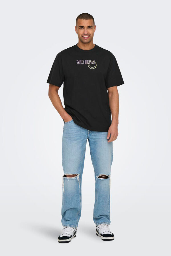 Only & Sons Camiseta de manga corta y dibujo frontal negro