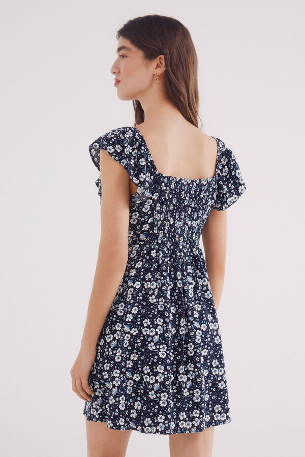 Springfield Vestido corto tirantes volantes estampado azul