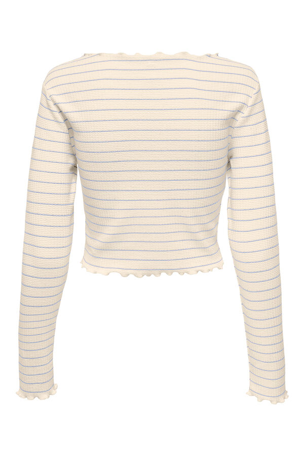 Only T-shirt curta de manga comprida com bordas onduladas bege