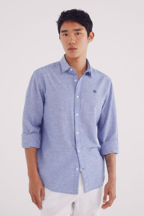 Springfield Camisa lino rayas azul