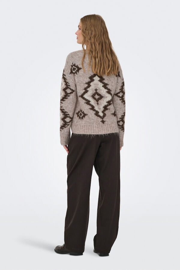 Only Jersey jacquard cuello redondo tostado