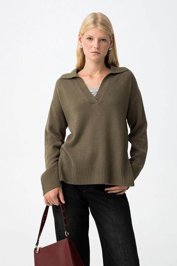 Tiffosi Jersey Relaxed con Cuello kaki