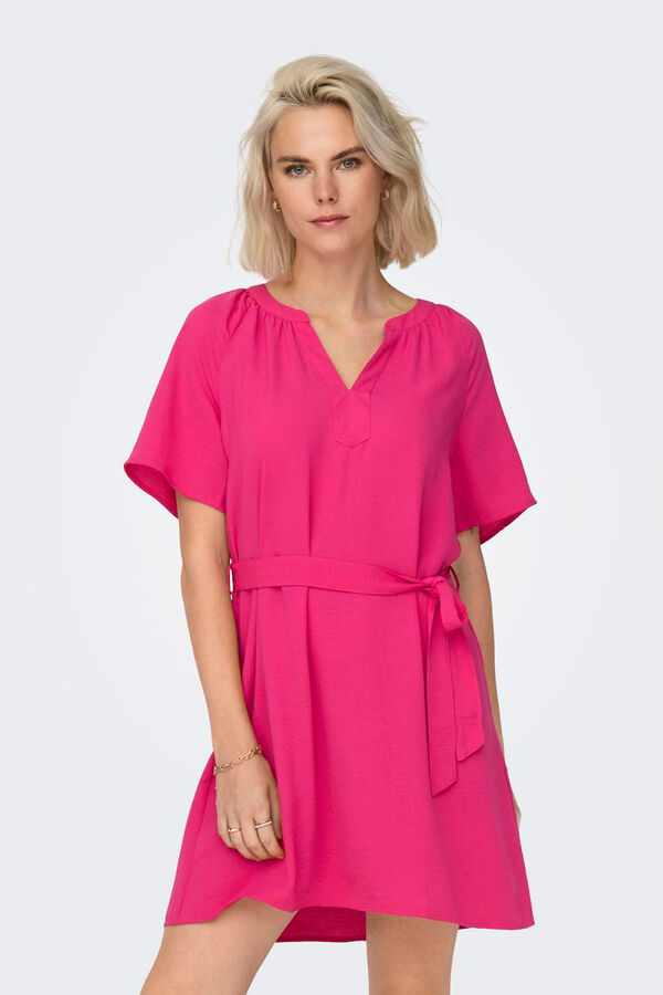 JDY Vestido curto cinto rosa