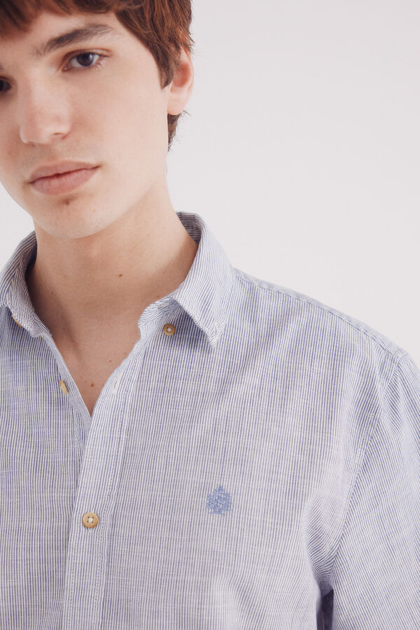Springfield Camisa de algod&atilde;o de manga curta com micro listras azul