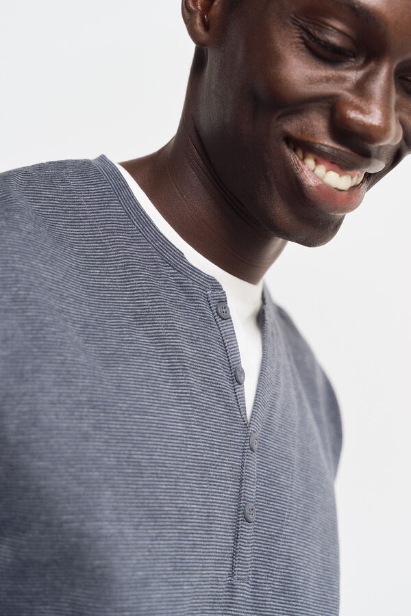 Springfield Camiseta riscas de manga comprida com gola padeiro azul