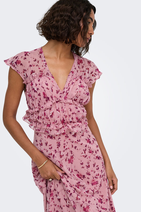 Only Vestido comprido estampado floral rosa