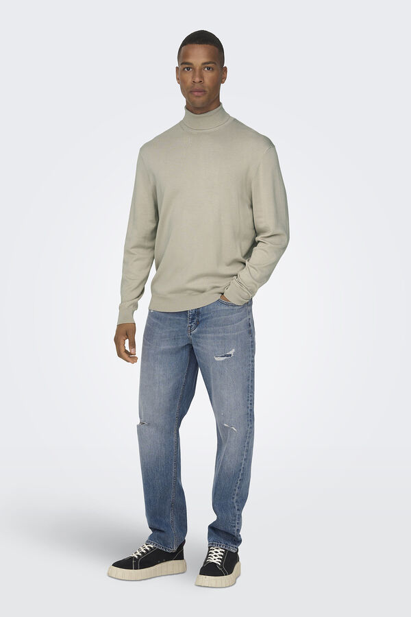 Only & Sons Camisola gola dobrada cinzento